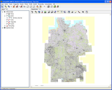 PC Software mit geladener Topo 1:100k Deutschlandkarte